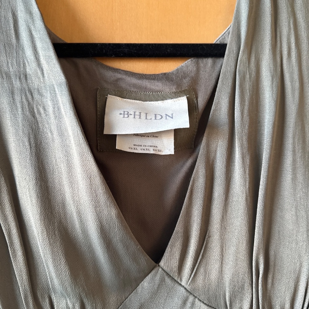 BHLDN Olive Green Midi Dress with V-Neck and Side Slit - Picture 7 of 7